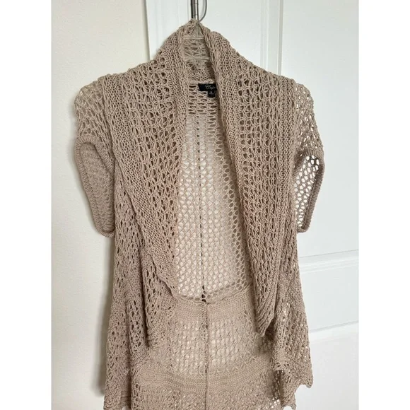 Cupio Open Front Knit  Wrap Short-Sleeve Sweater Shawl Collar - Picture 2 of 7